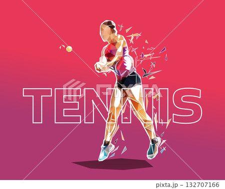 Tennis sport design. Woman playing tennis, low polygonal illustration 132707166