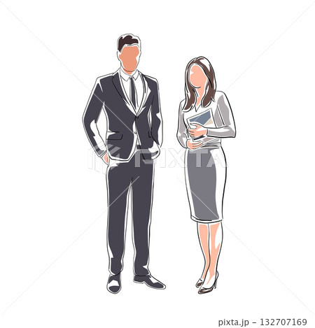 Business people, man and woman standing, business fashion, isolated vector illustration 132707169
