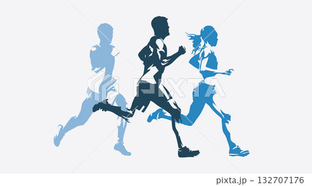 Run, athletics, running people, track and field athletes, group of abstract isolated vector silhouettes. Sports 132707176