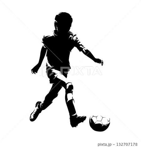 Young female soccer player, isolated vector silhouette. Active girl playing football 132707178