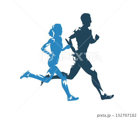 Run, running man and woman. Group of marathon runners. Isolated abstract vector silhouette Run, running man and woman. Group of marathon runners. Isolated abstract vector silhouette 132707182