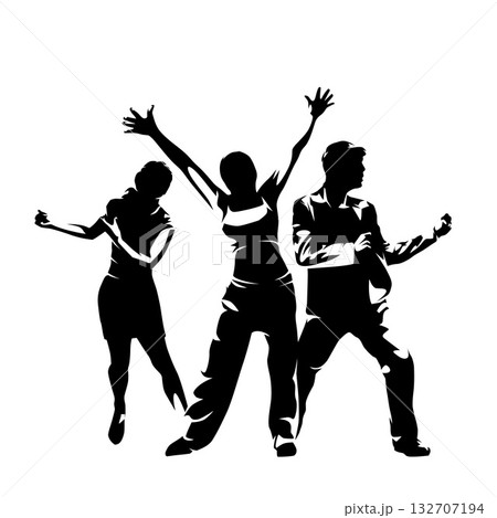 Dance, dancing youth, isolated vector silhouette. Group of dancing people Dance, dancing youth, isolated vector silhouette. Group of dancing people 132707194