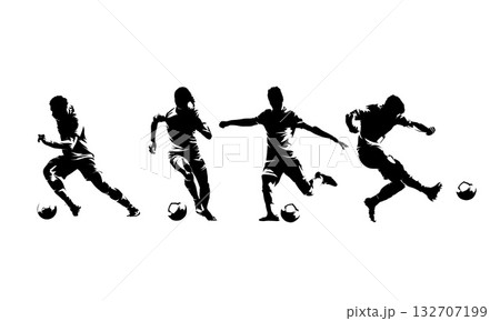 Football, group of soccer players, isolated vector silhouettes. Men and women players Football, group of soccer players, isolated vector silhouettes. Men and women players 132707199