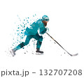 Ice hockey player skating, low polygonal side view, isolated vector illustration. Winter team sport athlete 132707208