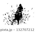 Horse racing. High contrast vector illustration of a jockey riding a horse at full speed, front view 132707212