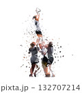 Rugby women, line-out. Lifters with jumper. Low polygonal isolated vector illustration with dispersion effect 132707214