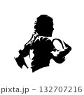 Rugby logo, woman running with rugby ball, abstract isolated vector silhouette, high contrast illustration 132707216