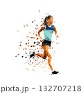 Run, running woman. Female low polygonal marathon runner. Isolated abstract vector illustration 132707218