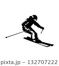 Skier, winter downhill skiing, isolated vector silhouette, high contrast illustration 132707222