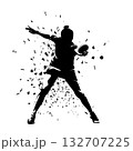 Table tennis player, woman playing ping pong, front view, isolated vector silhouette. Sports with dispersion effect 132707225