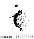 Volleyball player, woman playing, isolated vector silhouette with dispersion effect, side view. Female volleyball logo 132707226