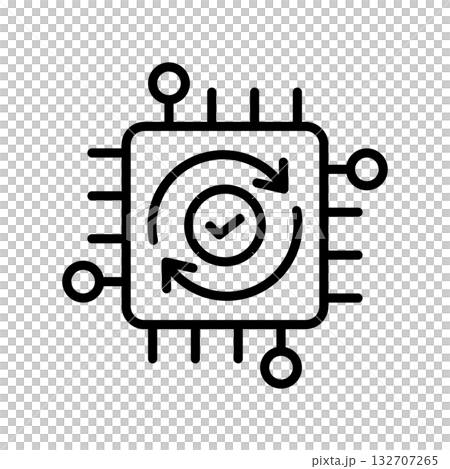 更新されているファームウエアのアイコン。回転している矢印の中央にはチェックマークがあります。 更新されているファームウエアのアイコン。回転している矢印の中央にはチェックマークがあります。 132707265