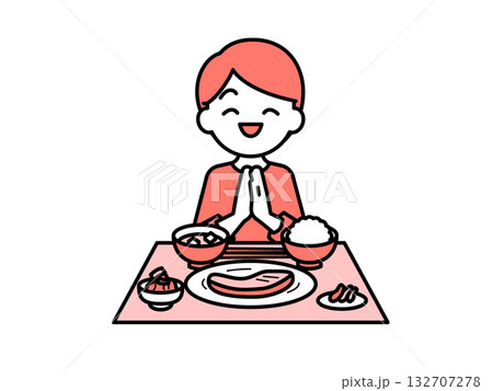 いただきますをする子ども いただきますをする子ども 132707278