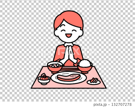 いただきますをする子ども いただきますをする子ども 132707278