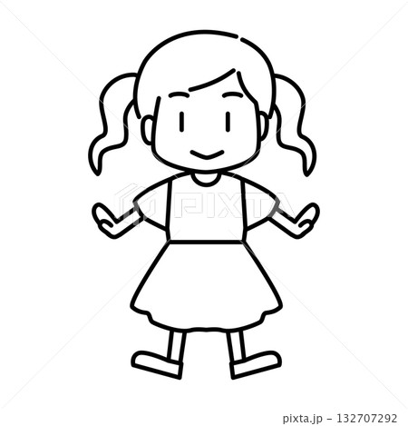 ツインテールの女の子の線画イラスト ツインテールの女の子の線画イラスト 132707292