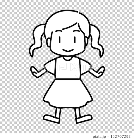 ツインテールの女の子の線画イラスト ツインテールの女の子の線画イラスト 132707292