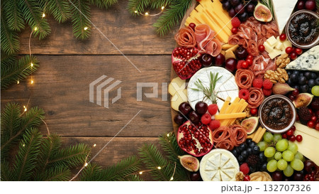 クリスマスおしゃれなチーズボード　シャルキュトリーとチーズの盛り合わせ 132707326