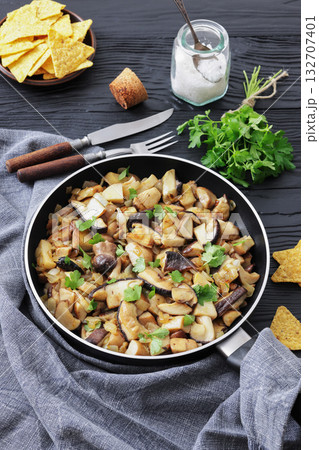 fried wild porcini mushrooms, ceps in skillet fried wild porcini mushrooms, ceps in skillet 132707401