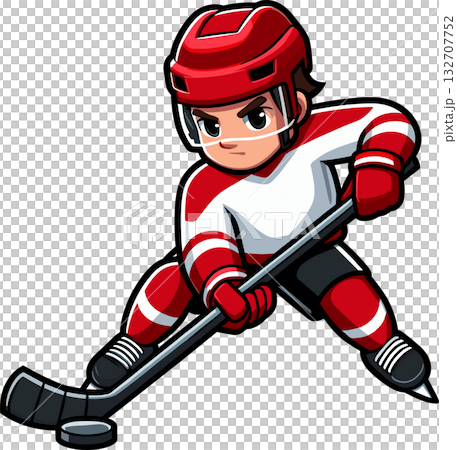 赤いユニフォームのアイスホッケー選手のイラスト 132707752