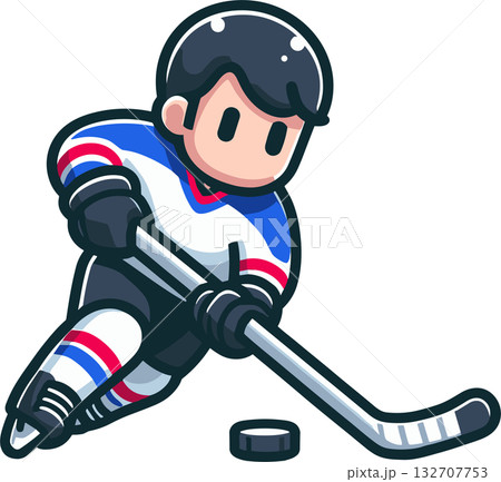 ドリブルするアイスホッケー選手のイラスト ドリブルするアイスホッケー選手のイラスト 132707753
