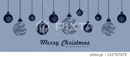 merry christmas card with hanging ball decoration vector illustration 132707878