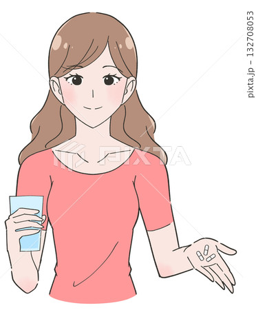 サプリを飲む女性のイラスト サプリを飲む女性のイラスト 132708053