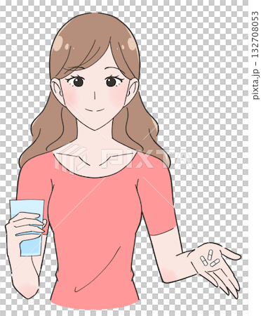 サプリを飲む女性のイラスト サプリを飲む女性のイラスト 132708053