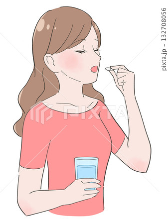 サプリを飲む女性のイラスト 132708056