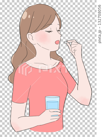 サプリを飲む女性のイラスト 132708056