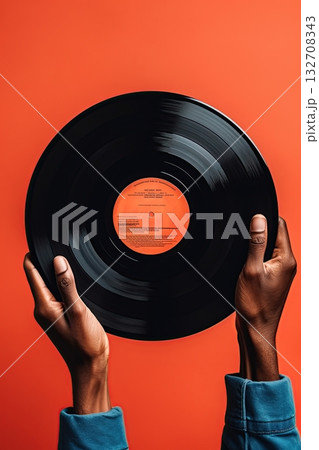 Lp vinyl record in hands. Ai Generative Lp vinyl record in hands. Ai Generative 132708343