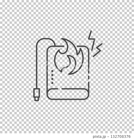 発火するモバイルバッテリーの注意喚起アイコン (ベクター・線画・モノクロ) 発火するモバイルバッテリーの注意喚起アイコン (ベクター・線画・モノクロ) 132708376