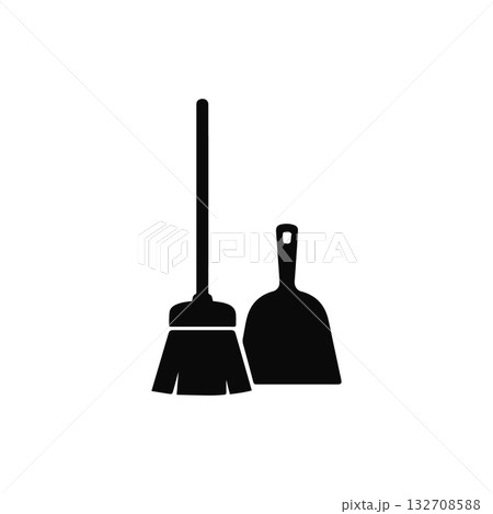 broom and dustpan icon silhouette simple cleaning tools for household chores sweeping dust and floor maintenance isolated illustration 132708588