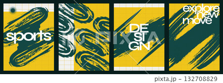 Sports Event Poster Template Collection with Green Brush Strokes on Yellow Background. Template for Sport, Fitness, Workout, Gym, Brochure, Invitation, Festival, or Music Event Sports Event Poster Template Collection with Green Brush Strokes on Yellow Background. Template for Sport, Fitness, Workout, Gym, Brochure, Invitation, Festival, or Music Event 132708829