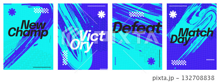 Sports Event Poster Template Collection with Blue and Cyan Brush Strokes. Template for Sport, Fitness, Workout, Gym, Brochure, Invitation, Festival, or Music Event 132708838