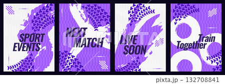 Sports Event Poster Template Collection with Purple and White Brush Strokes and Arrow Symbols. Template for Sport, Fitness, Workout, Gym, Brochure, Invitation, Festival, or Music Event Sports Event Poster Template Collection with Purple and White Brush Strokes and Arrow Symbols. Template for Sport, Fitness, Workout, Gym, Brochure, Invitation, Festival, or Music Event 132708841