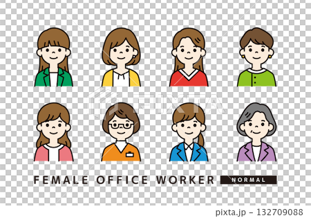 Upper body avatar icon illustration material set of businesswomen and female employees of various ages_color 132709088