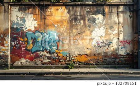 《AI画像》落書きされた壁が残る都会の裏通り 《AI画像》落書きされた壁が残る都会の裏通り 132709151