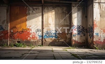 《AI画像》落書きされた壁が残る都会の裏通り 《AI画像》落書きされた壁が残る都会の裏通り 132709152