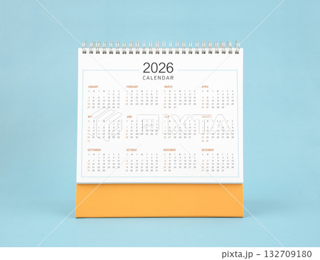 2026 yearly calendar, week starts on Sunday on blue background. 132709180