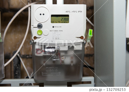 Electrical meter with electrical power cables Electrical meter with electrical power cables 132709253