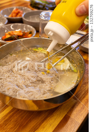 Korean food. Cold buckwheat noodles 132709276