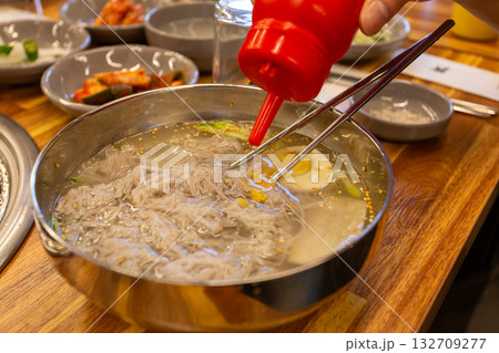 Korean food. Cold buckwheat noodles 132709277