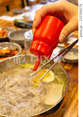 Korean food. Cold buckwheat noodles 132709278