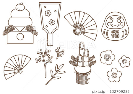 お正月の素材セット〈輪郭〉　C 132709285