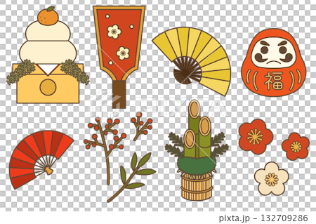 New Year's Material Set (with outline) D New Year's Material Set (with outline) D 132709286