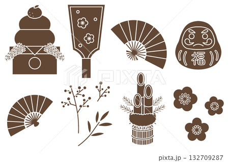 お正月の素材セット〈ステンシル〉　E-1 132709287