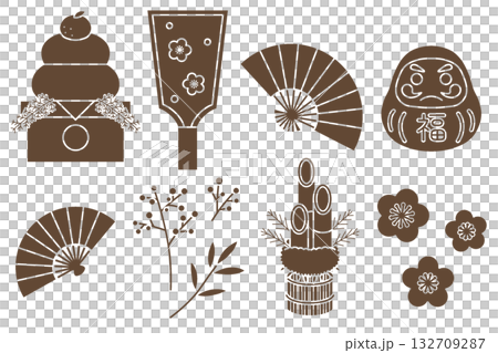 お正月の素材セット〈ステンシル〉　E-1 132709287