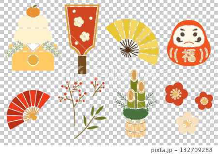 お正月の素材セット〈ステンシル〉　E-2 132709288