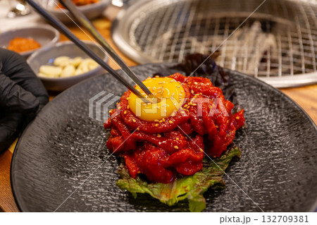 Korean food. Korean beef tartare 132709381