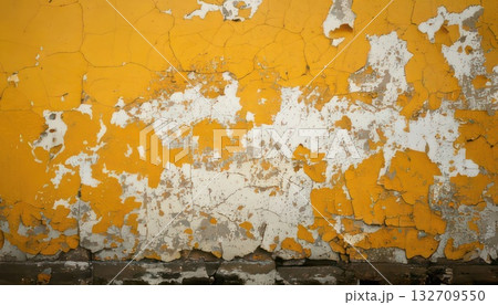 《AI画像》劣化して塗装が剥がれた黄色い壁 《AI画像》劣化して塗装が剥がれた黄色い壁 132709550